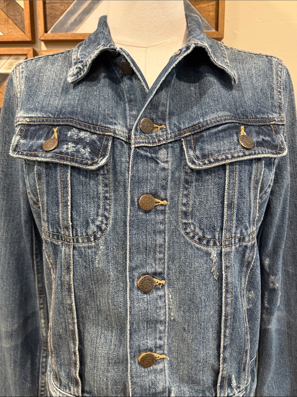 Vintage Ralph Lauren Sport 90s Distressed Denim Trucker Jacket size Small - Picture 2 of 13